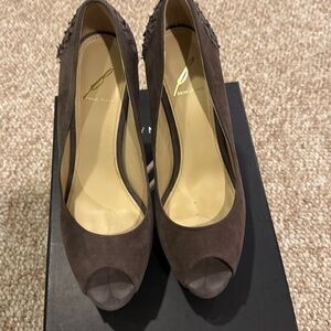 Brian Atwood suede open toe pumps. Size 9.